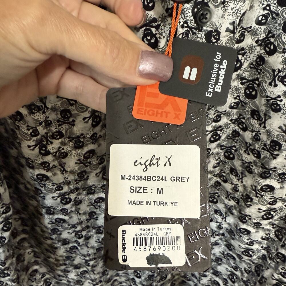 Buckle Eight X Premium Button Down Shirt Size M Gray Skull Print Long Sleeve NEW - Picture 8 of 11